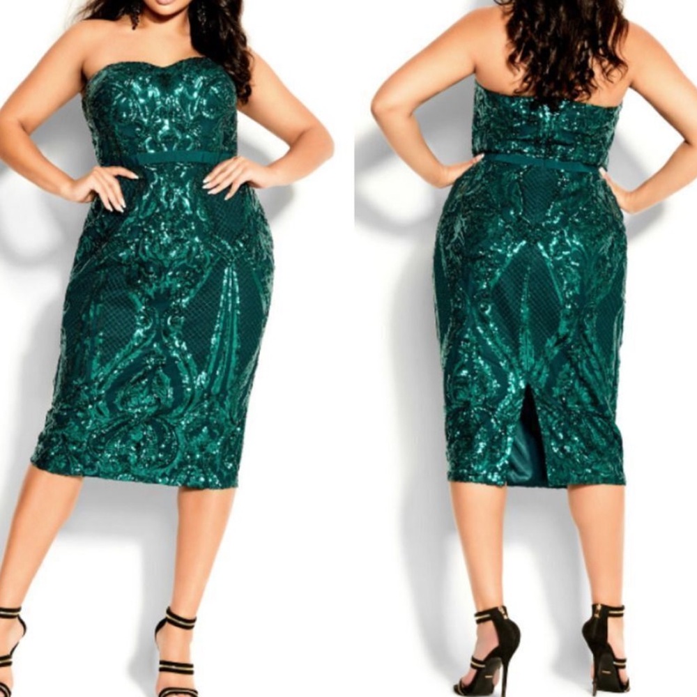 NEW City Chic plus size midi Dress Sequin Sofia Size 18 Emerald